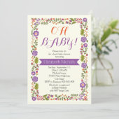 Invitation Oh Baby shower couleur violet et orange (Debout devant)