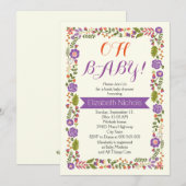 Invitation Oh Baby shower couleur violet et orange (Devant / Derrière)