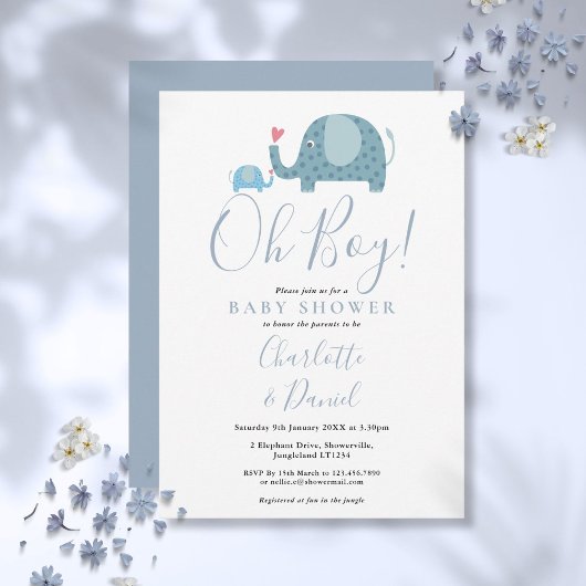Invitation Oh, Baby shower des Eléphants mignons