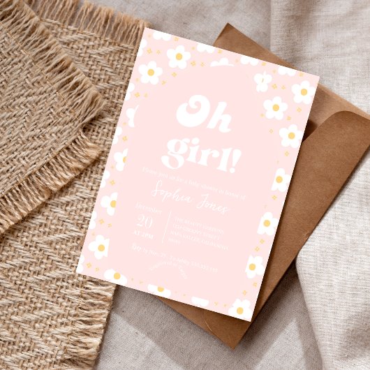 Invitation Oh Baby shower fille | Baisy rose les années 70 ré