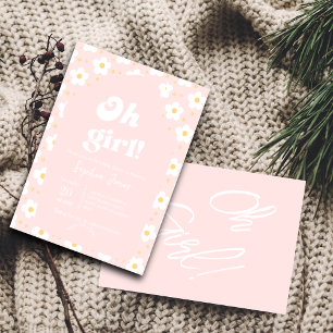 Invitation Oh Baby shower fille Baisy rose les années 70 ré