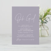 Invitation oh baby shower fille script bébé violet élégant (Debout devant)
