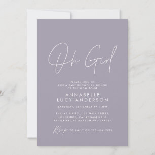Invitation oh baby shower fille script bébé violet élégant