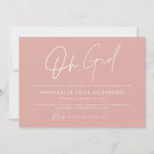 Invitation oh Baby shower fille script moderne rose boho (Devant)