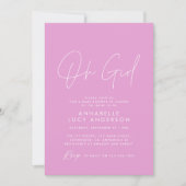 Invitation oh baby shower fille script rose vif élégant (Devant)