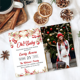 Invitation Oh! Baby shower floral de Noël bébé photo