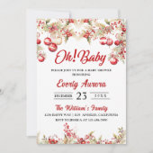 Invitation Oh! Baby shower floral de Noël pour bébé (Devant)