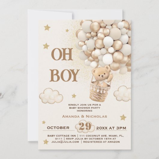 Invitation Oh baby shower garçon (Devant)