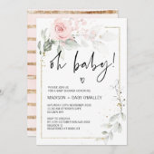 Invitation Oh Baby shower Genre Neutral Bébé Flore Bassin (Devant / Derrière)