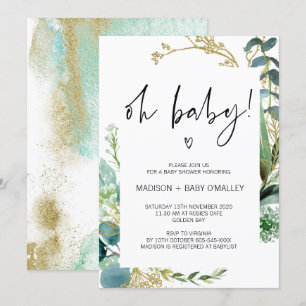 Invitation Oh Baby shower Genre Neutre Bébé Bassin Vert