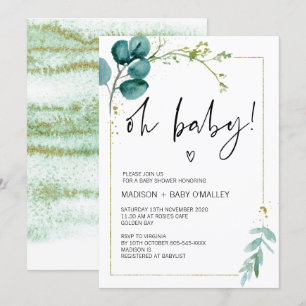 Invitation Oh Baby shower Genre Neutre Bébé Bassin Vert