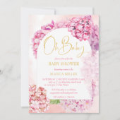 Invitation Oh baby shower hydrangée rose comme élégante arche (Devant)
