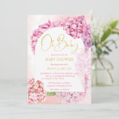 Invitation Oh baby shower hydrangée rose comme élégante arche (Debout devant)