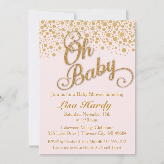 Invitation Oh Baby shower Invitation| Rose et or bleus (Devant)