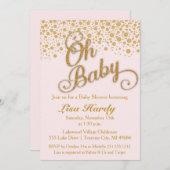 Invitation Oh Baby shower Invitation| Rose et or bleus (Devant / Derrière)