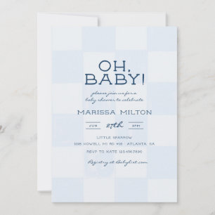 Invitation Oh Baby Shower Moderne à Carreaux Bleus pour Bébé