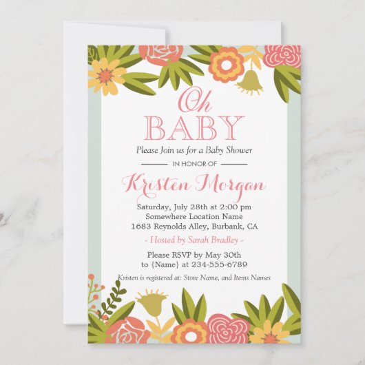 Invitation Oh Baby shower Moderne Chic Fleurs de Nature (Devant)