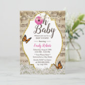 Invitation Oh Baby shower Rustic Baby's Breath Floral Musical (Debout devant)