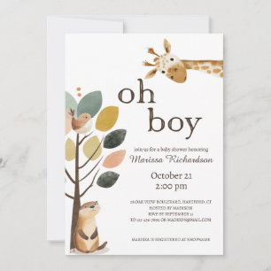 Invitation Oh Baby shower Safari Animaux Garçon