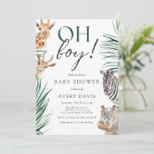 Invitation Oh Baby shower Safari Animaux Garçon (Debout devant)