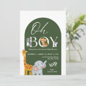 Invitation Oh Baby shower Safari Animaux Garçon (Debout devant)