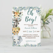 Invitation Oh Baby shower Safari Animaux Garçon (Debout devant)