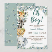 Invitation Oh Baby shower Safari Animaux Garçon (Devant / Derrière)