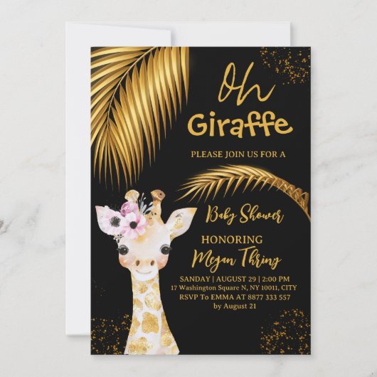 Invitation oh baby shower safari girafe (Devant)