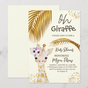 Invitation oh baby shower safari girafe