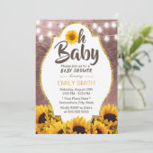 Invitation Oh Baby shower Sunflowers String Lights Rose Gold (Debout devant)
