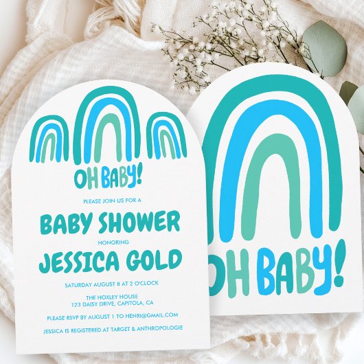 Invitation OH BABY SHOWER Sweet Bleu arc-en-ciel arche CUSTOM