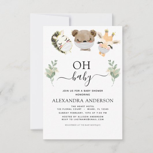 Invitation Oh Baby shower Woodland Eucalyptus (Devant)