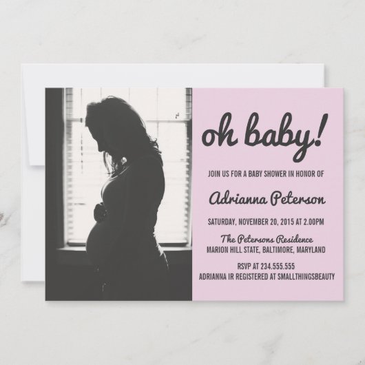 Invitation Oh Baby Simple Baby shower rose Photo Chevron (Devant)