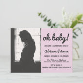 Invitation Oh Baby Simple Baby shower rose Photo Chevron (Debout devant)