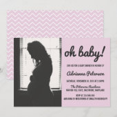Invitation Oh Baby Simple Baby shower rose Photo Chevron (Devant / Derrière)