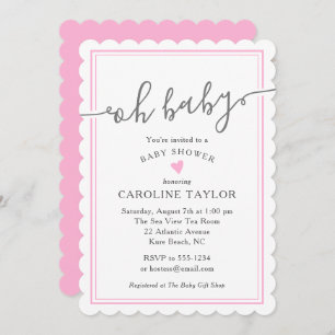 Invitation Oh Baby Simple Coeur Rose Baby shower fille