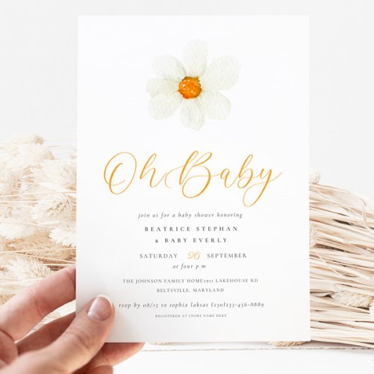 Invitation Oh Baby Simple Daisy Baby shower neutre