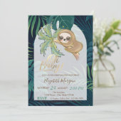 Invitation Oh Baby Sleeping Sloth Palm Baby shower feuille de (Debout devant)