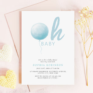 Invitation Oh Baby Soft Pastel Blue Balloon Baby Boy Shower