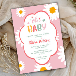 Invitation Oh Baby Soft Pink Daisy Baby Girl Shower