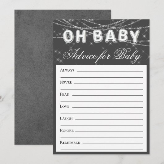 Invitation Oh Baby String Light | Conseil monochrome gris fon (Devant / Derrière)