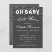 Invitation Oh Baby String Light | Douche à bulle gris foncé (Devant / Derrière)