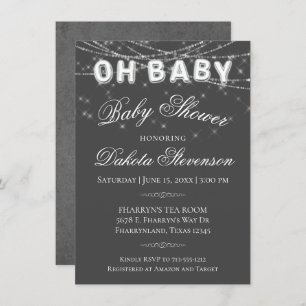 Invitation Oh Baby String Light Douche à bulle gris foncé
