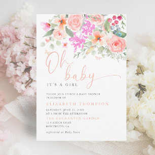 Invitation Oh Baby Sunny Garden Floral Girl Baby shower
