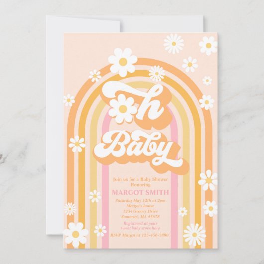 Invitation Oh Baby Super Boho Daisy Rainbow Baby shower (Devant)