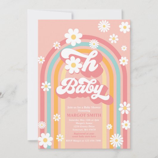 Invitation Oh Baby Super Boho Daisy Rainbow Baby shower (Devant)