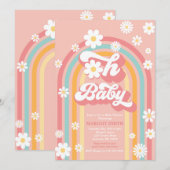 Invitation Oh Baby Super Boho Daisy Rainbow Baby shower (Devant / Derrière)