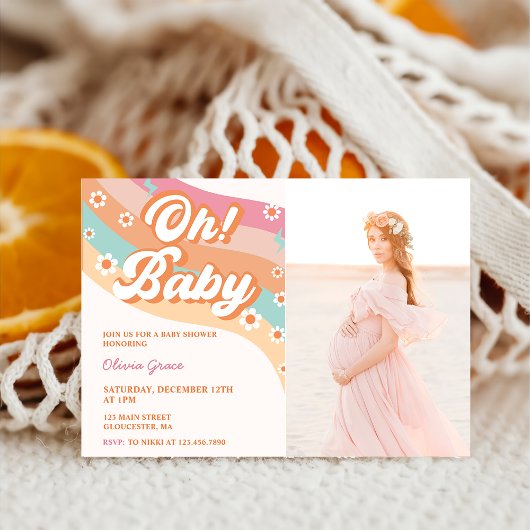 Invitation Oh! Baby Super Retro Daisy Baby shower Party