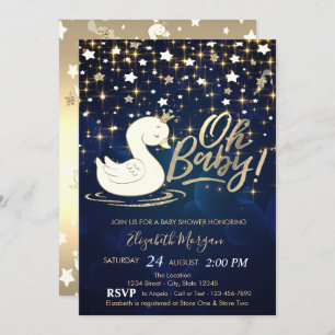 Invitation Oh Baby Swan Crown Gold Stars Baby shower