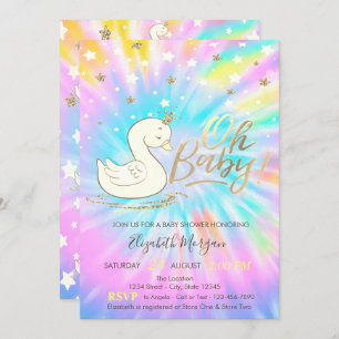 Invitation Oh Baby Swan Crown Stars Tie Dye Baby shower